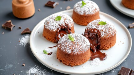 Decadent Chocolate Lava Cake with Mint Garnish on White Plate