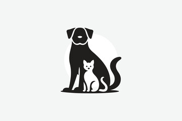 logo featuring the silhouette of a dog and a cat sitting side by side	
