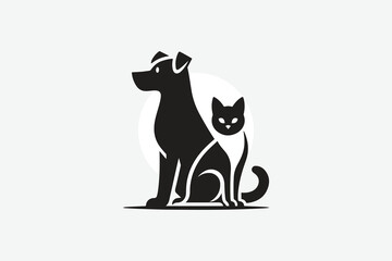 logo featuring the silhouette of a dog and a cat sitting side by side	