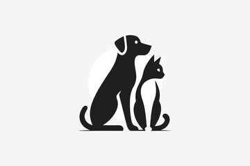 logo featuring the silhouette of a dog and a cat sitting side by side	