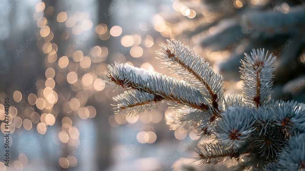 Poster white spruce tree with white bokeh light
