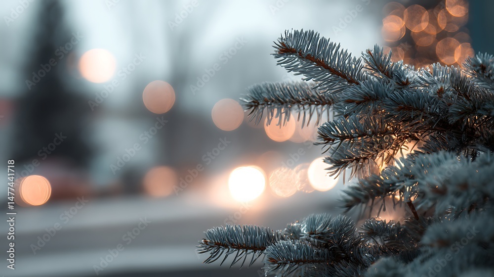 Aufkleber white spruce tree with white bokeh light