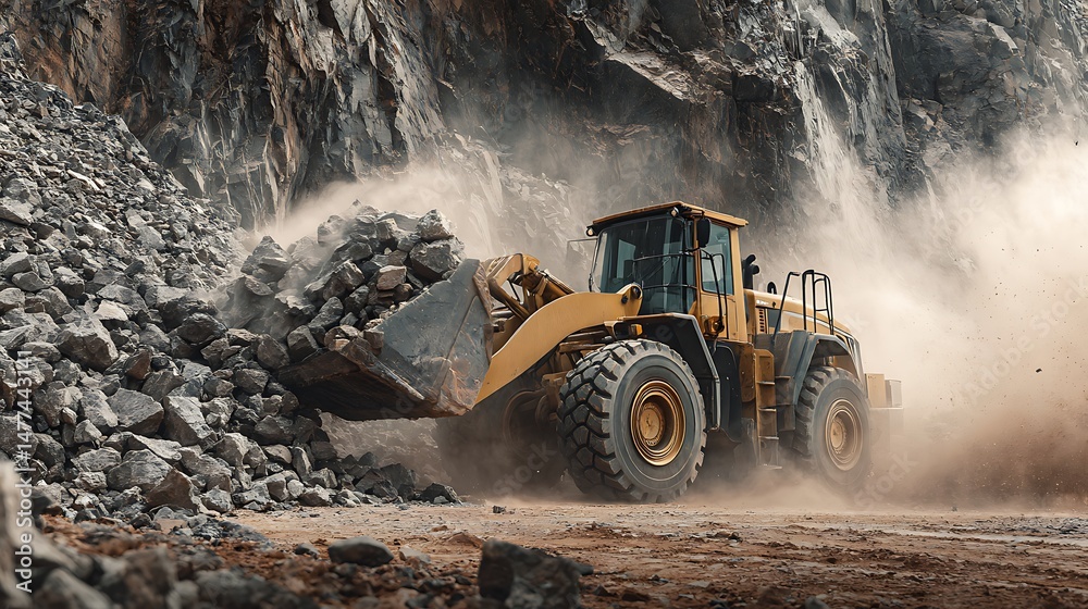 Poster wheel loader machine uploading rocks