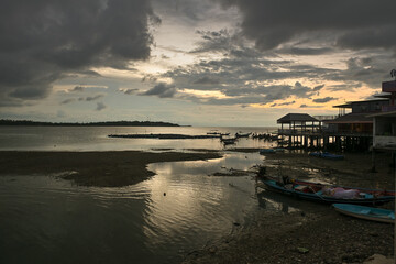 Seaside village with evening sunlight