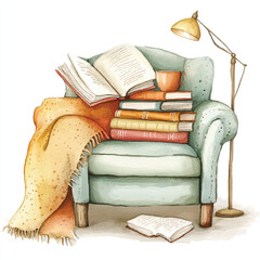 cute cartoon watercolor A cozy reading book