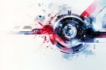 Obraz premium Abstract Technology Digital Art Background Geometric Shapes Red Blue White Grunge Texture