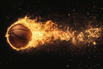 Fototapeta premium Fiery Basketball in Motion Graphic Illustration of Sports Equipment on Black Background Studio Shot