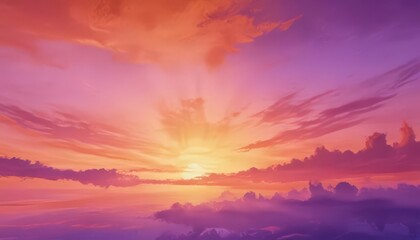 Obraz premium Fluid orange and purple watercolor wash, suggestive of a sunset sky , vibrant, dreamy, sky