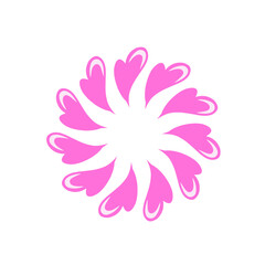 Stylized hearts radiating outwards, creating a vibrant and symmetrical blossom