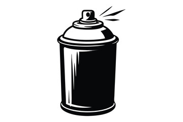A black monochrome spray paint can is spraying paint from the nozzle