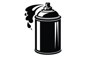 A stylized black aerosol paint can is spraying paint outwards from the nozzle