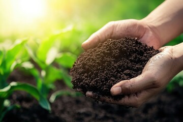 Farmers applying compost to fields for lush crop growth agricultural land nature scene vibrant environment close-up view sustainable farming practices