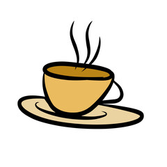 Minimalist coffee cup illustration on saucer against a stark black background