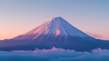 Fototapeta premium Majestic Snow-Covered Mountain Peak Illuminated by the First Light of Sunrise.