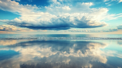 Reflection of Waves on the Sea and Sky - Beautiful Scenic Wallpaper Painting.