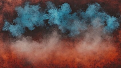 Dusty, dramatic smoke clouds,  muted tones,  terracotta and cool blue hues blend,  a textured background