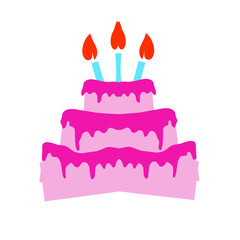 Stylized celebration cake with vibrant colors isolated against black backdrop