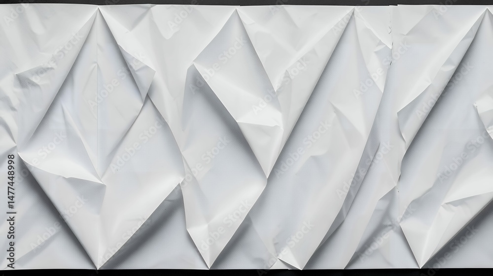 Poster Abstract white paper folds creating a dynamic geometric pattern with subtle shadows and highlights.