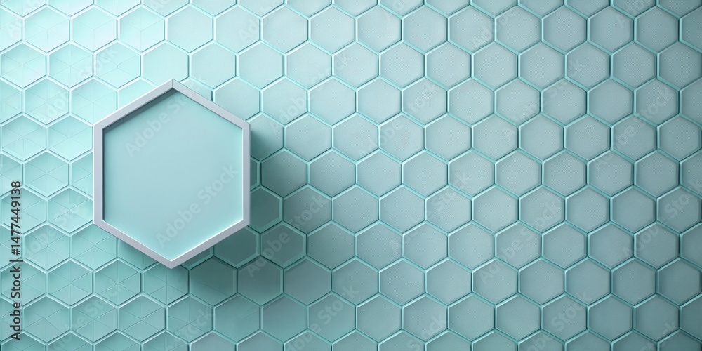 Aufkleber A pale teal hexagon with a white border rests on a textured hexagonal background