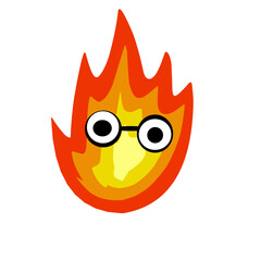 Animated Fire Character with Eyeglasses on a Dark Background Illustration