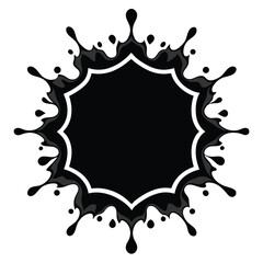 Liquid black splatter art with a retro white frame provides an abstract design element