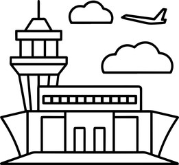airport outline vector illustration, line art