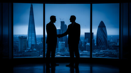 Fototapeta premium between young professionals with a financial district skyline