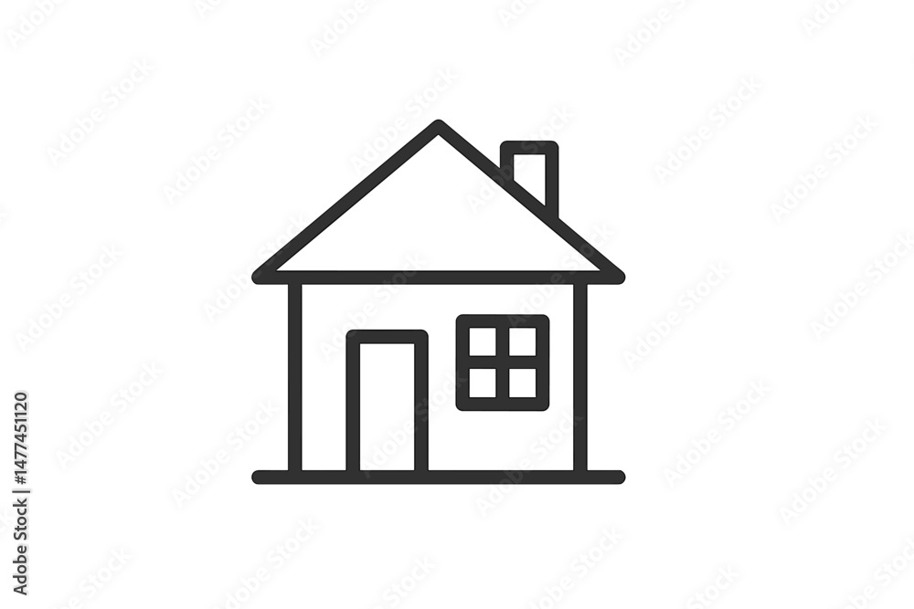 Poster simple vector icon representing a house with a chimney and window, suitable for various design proje