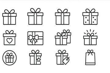 Collection of vector icons depicting various gift box designs suitable for celebrations and special occasions
