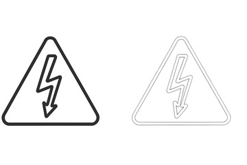 Warning icon depicting a lightning bolt within a triangle shape, indicating electrical hazard, suitable for safety signage and informative graphics