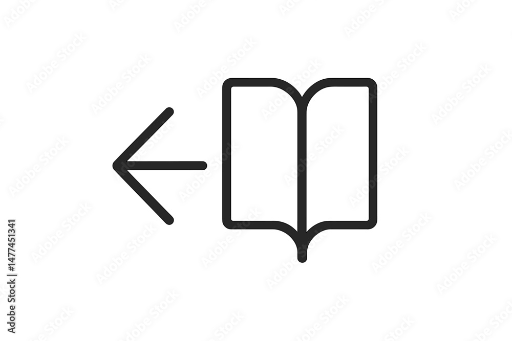 Poster vector icon depicting a left arrow directing towards an open book symbolizing knowledge and learning