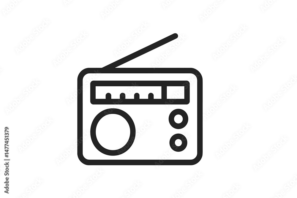 Poster vector icon of a classic radio design showing essential controls and features in a minimalistic styl
