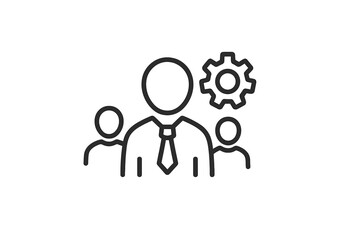Vector icon representing teamwork and management with abstract figures and a gear symbol