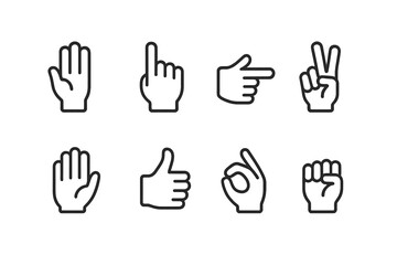 Collection of vector hand gesture icons for communication and interaction