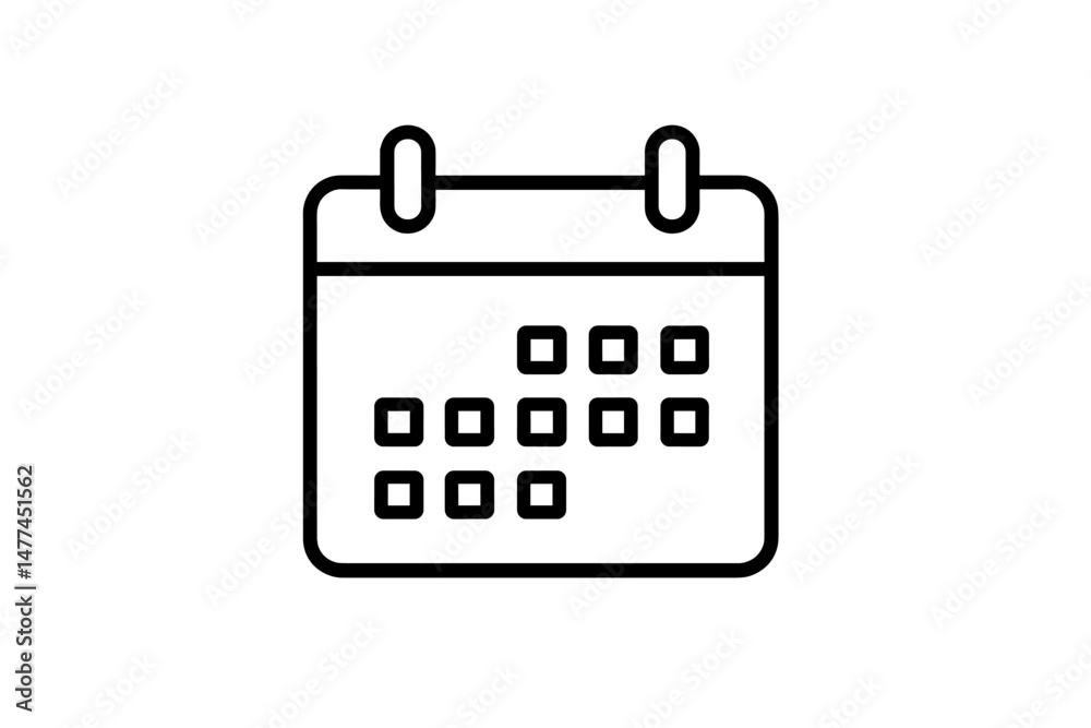 Poster calendar vector icon depicting a monthly layout with squares representing days for scheduling events