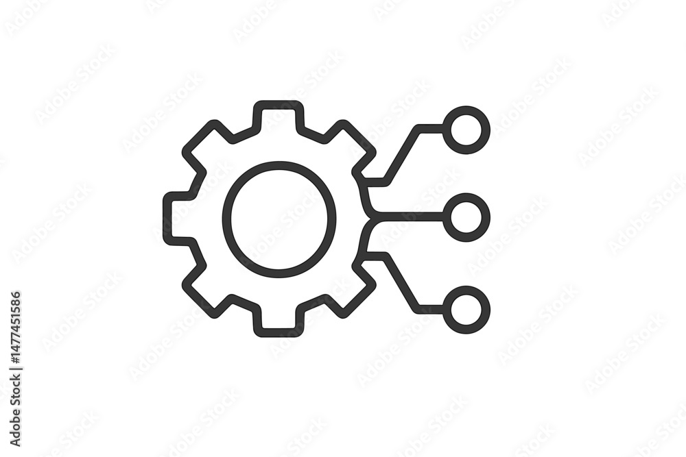 Poster vector icon depicting a gear symbolizing technology and innovation with connecting lines representin