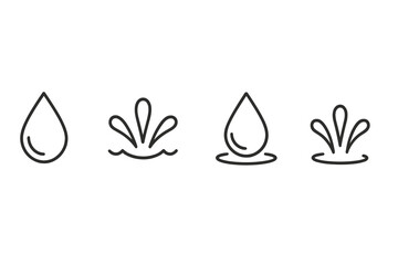 Water drop vector icons depicting varying splash effects in minimalistic design suitable for modern graphics
