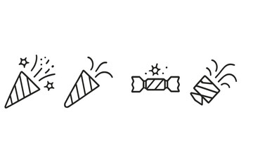 Vector icon set featuring party hats and confetti poppers for celebratory events and festive occasions in a dynamic design