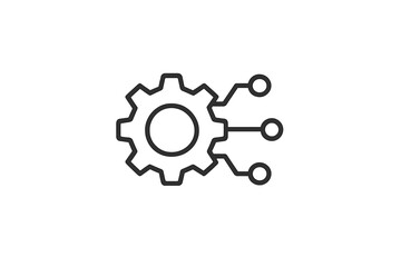 Vector icon of a gear with connected lines, representing technology and innovation in modern systems and engineering practices