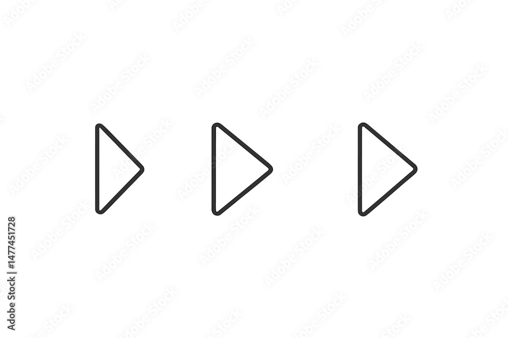 Poster vector icon set showing three distinct play buttons in simple black line design for multimedia appli