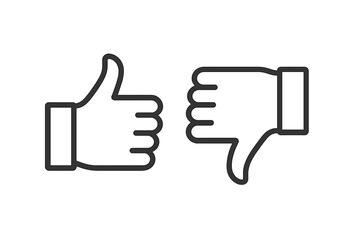 Thumbs up and thumbs down vector icons representing approval and disapproval for various contexts and designs