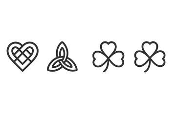 Celtic inspired vector icons featuring heart, trinity knot, and shamrocks for decorative and cultural purposes