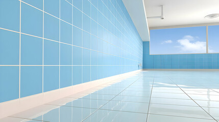Obraz premium rendered wall of square blue tiles with light effects