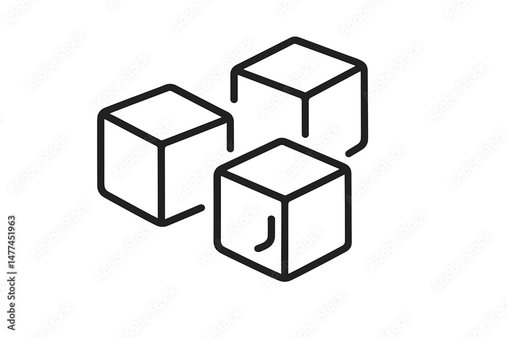 Poster three simplistic vector icons of geometric cubes in a minimalist style representing three-dimensiona