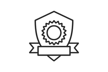 Vector icon of a shield with a sunburst design and banner for awards or certifications in a minimalistic style