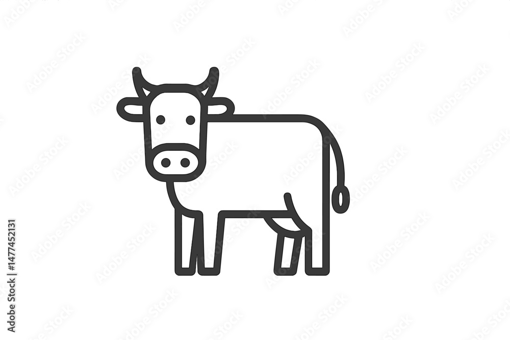 Poster vector icon of a cow designed in a minimalistic style with simple lines and shapes