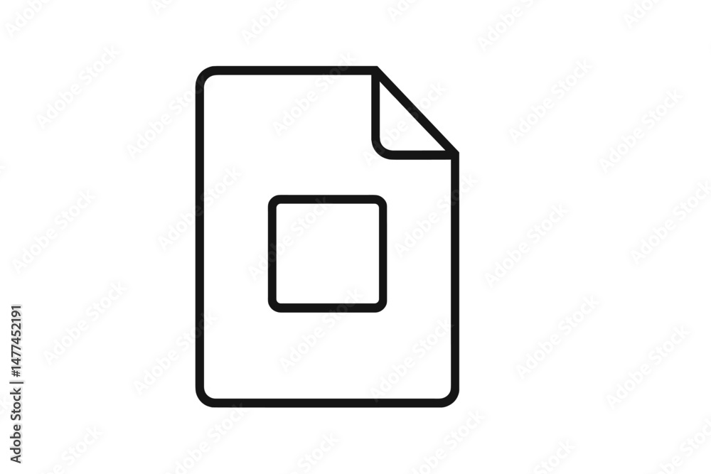 Poster vector icon representing a document with a folded corner and a blank square in the center for custom