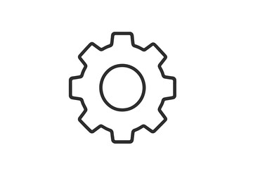 Simple vector icon representing a gear that symbolizes settings or mechanical processes in digital applications