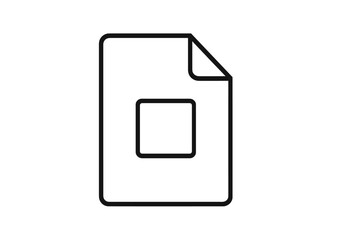 Vector icon representing a document with a folded corner and a blank square in the center for customization and use in graphic design