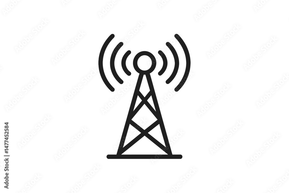 Poster vector icon representing a communication tower with signal waves emanating from its top